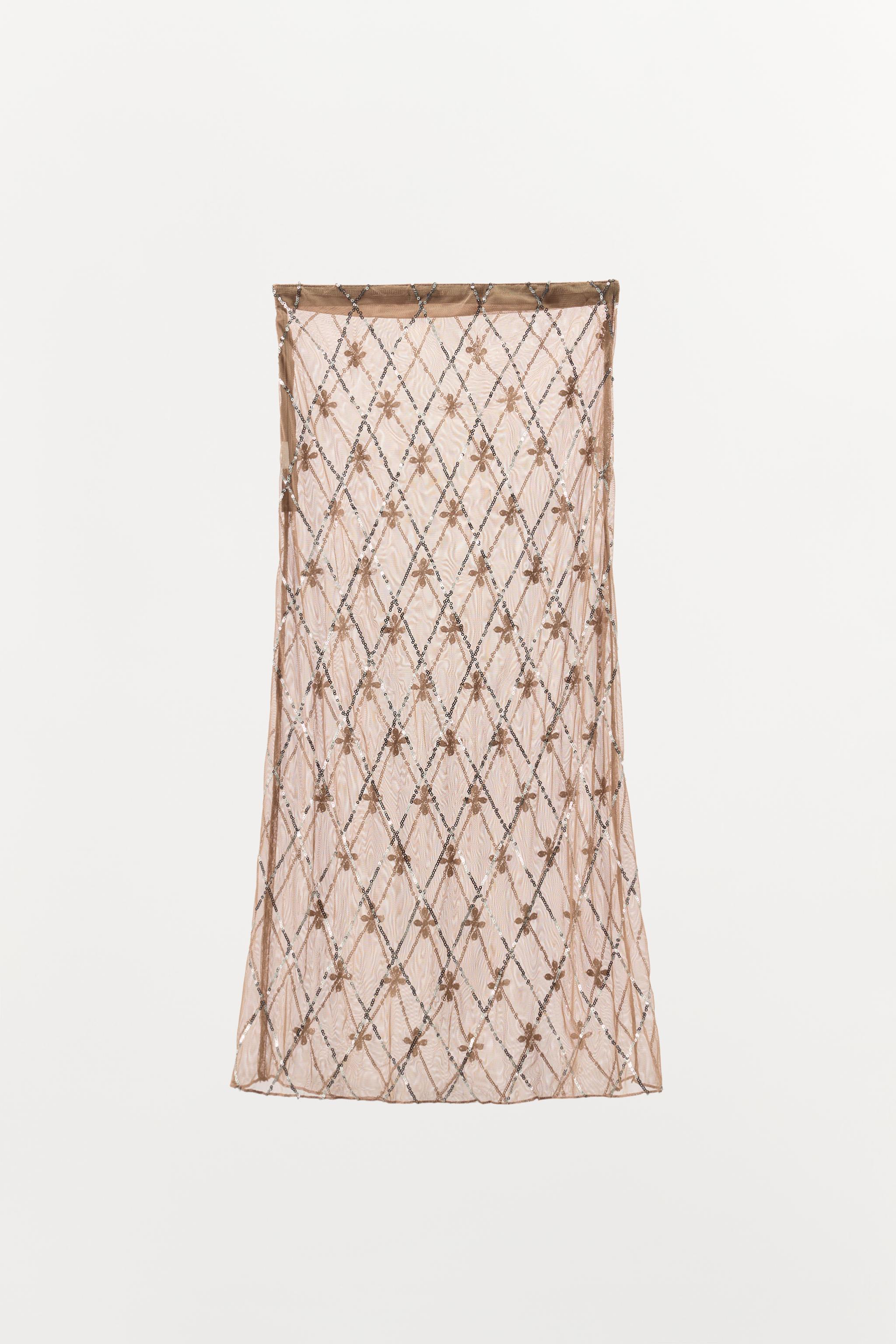 BEADED EMBROIDERED MIDI SKIRT